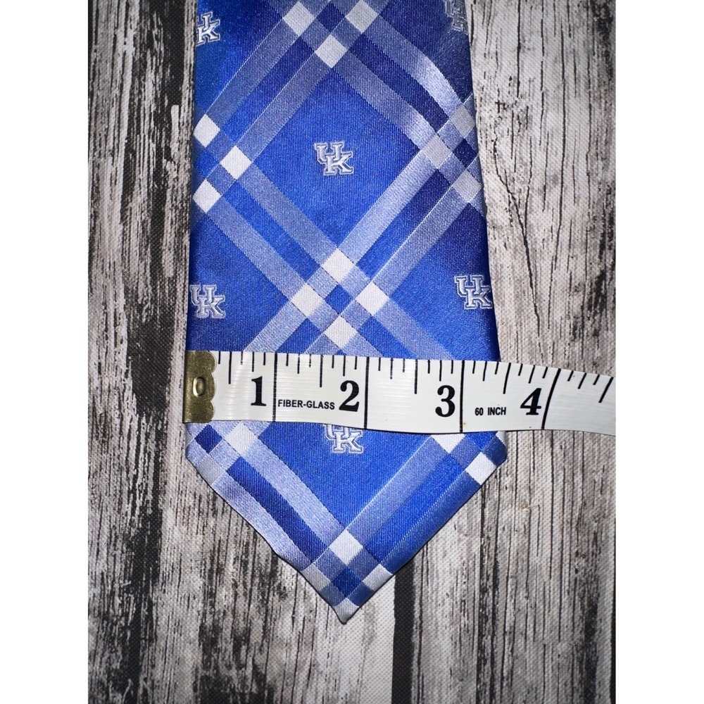 Kentucky Wildcats Mens Neck Tie College University Logo Plaid Blue Neck 58"x3.5" - Picture 5 of 6